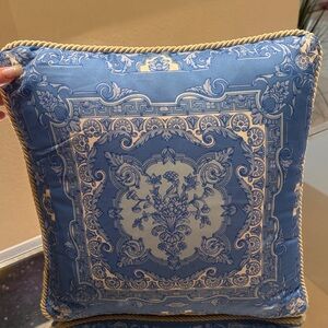 Atelier Versace Baroque Silk Pillow Blue Gold Luxury Designer Cushion